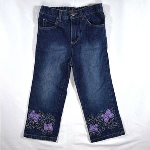 Vintage Y2K Faded Glory Girls Butterfly Jeans Dark Wash Size 4T Elastic Waist